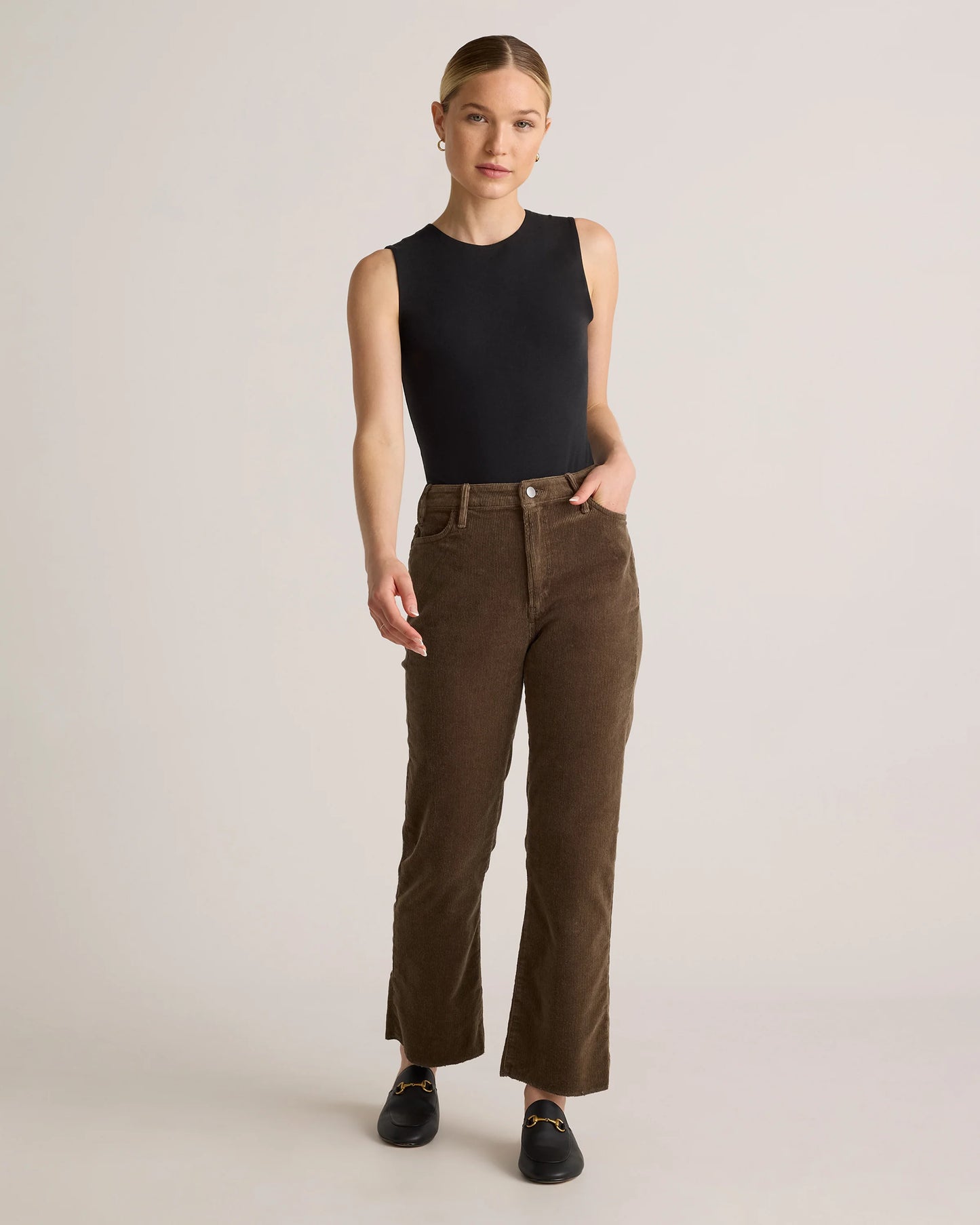 Organic Stretch Corduroy Kick Flare Pants - 0 / Warm Brown
