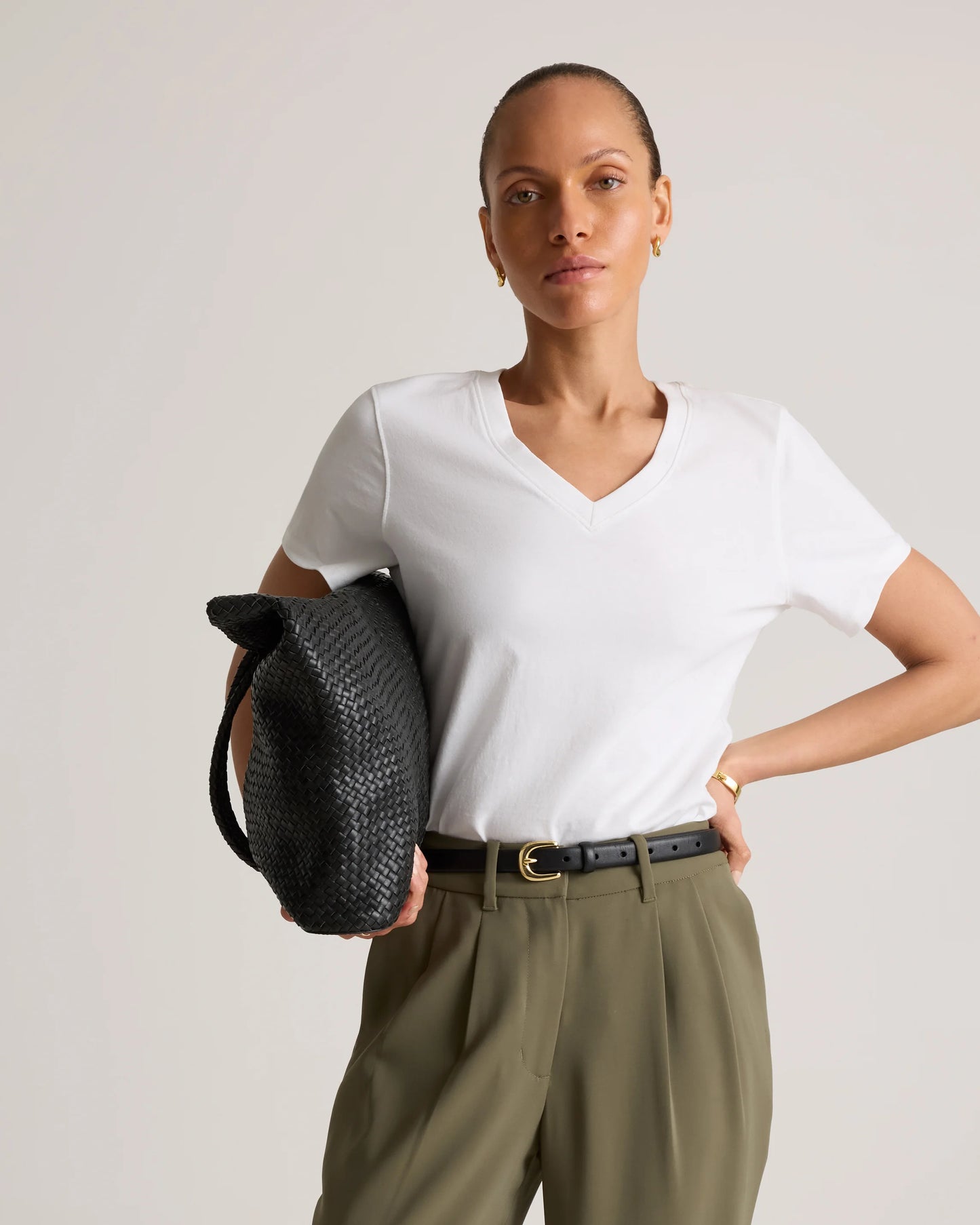 100% Organic Cotton Boxy V-Neck Tee - XS / Dusty Beige
