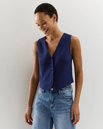 Fluid Crepe Vest - XS / Navy