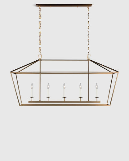 Traditional Steel Linear Lantern Chandelier - One Size / Brass