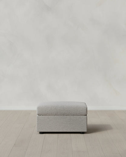 Brennan Ottoman in Performance Basketweave - One Size / Flax