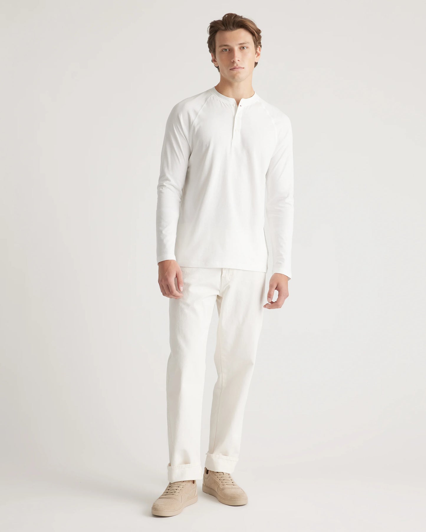 Cotton Modal Long Sleeve Henley Tee - S / Heather Grey