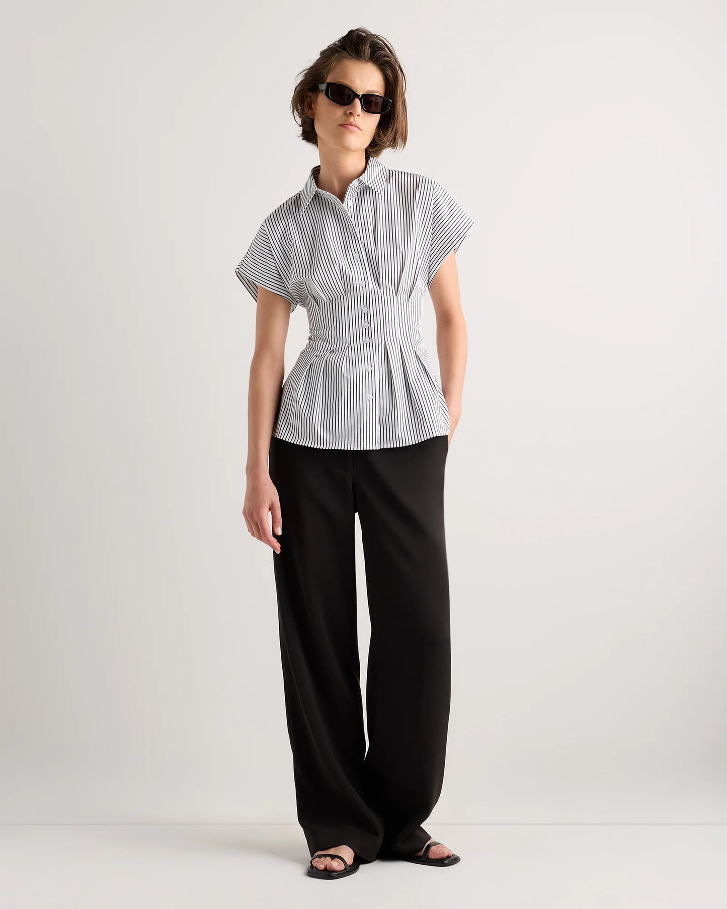 Stretch Twill Pleated Short Sleeve Shirt - XS / Amaranth Pink