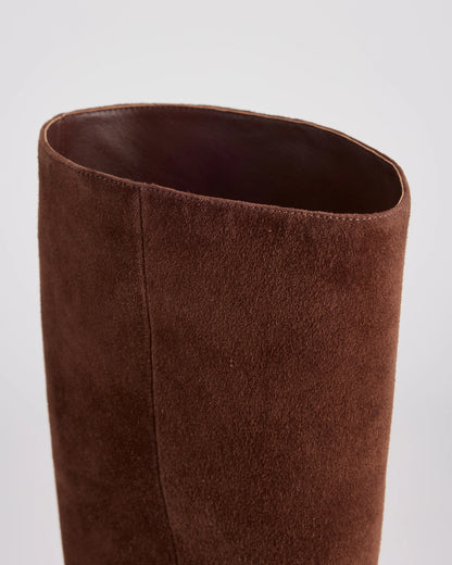Italian Suede Block Heel Boots - 5 / Espresso Brown