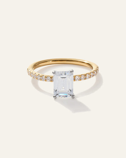 Lab Grown Diamond Emerald Petite Pave Engagement Ring - 2ct - 4 / Yellow Gold