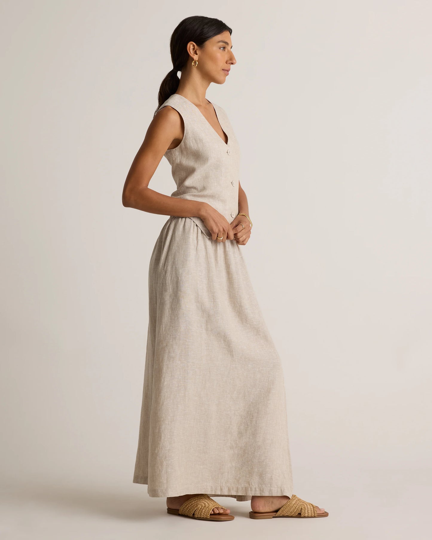 100% European Linen Maxi Skirt - XS / Classic Mini Gingham