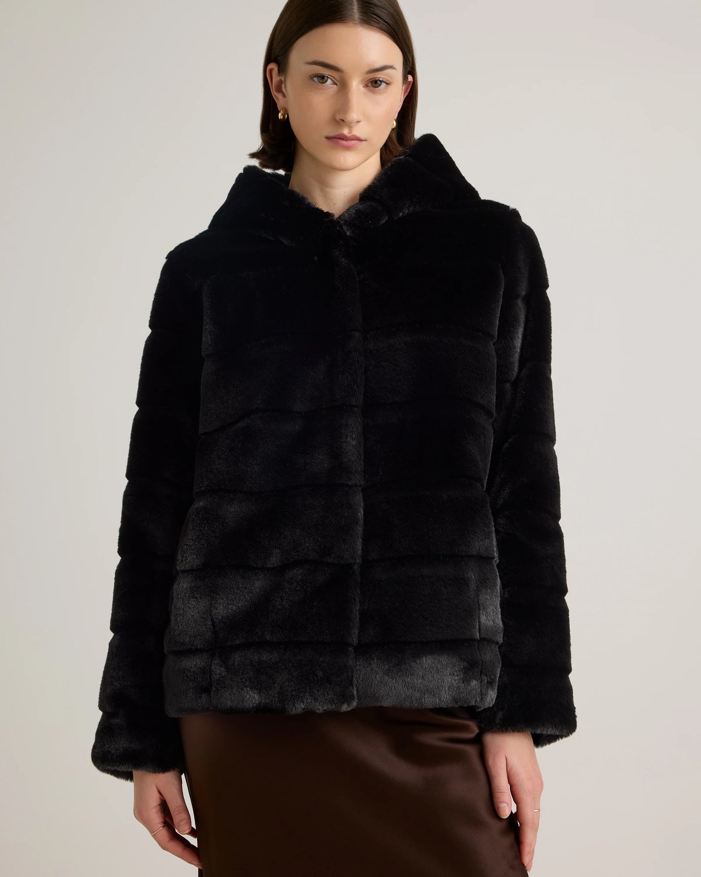 Hooded Faux Fur Jacket - XS / Black