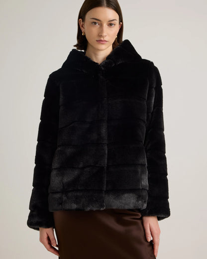 Hooded Faux Fur Jacket - XS / Black