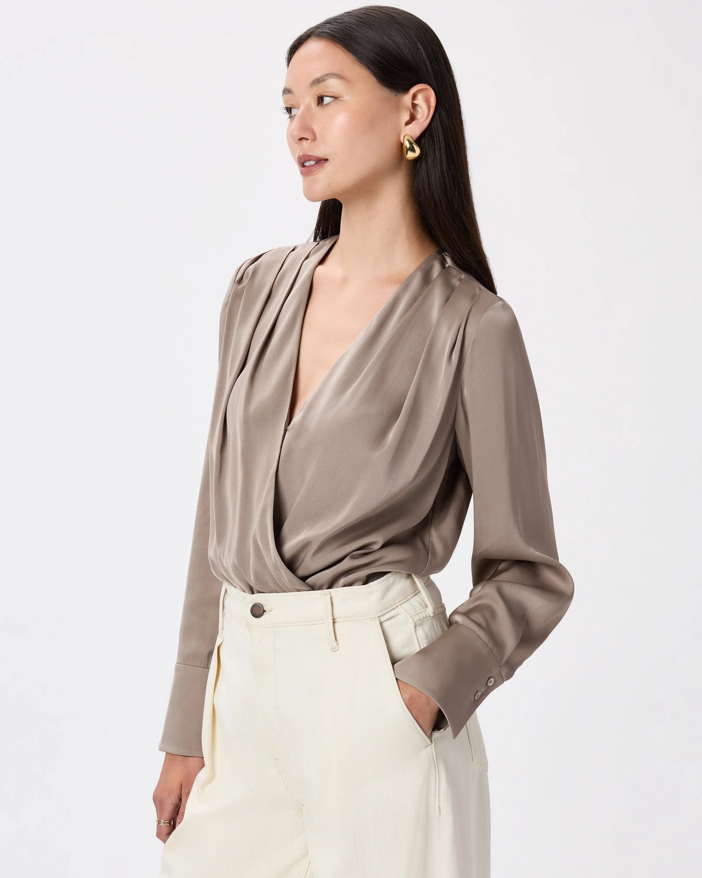 Washable Stretch Silk Surplice Bodysuit - XS / Moonstone Blue
