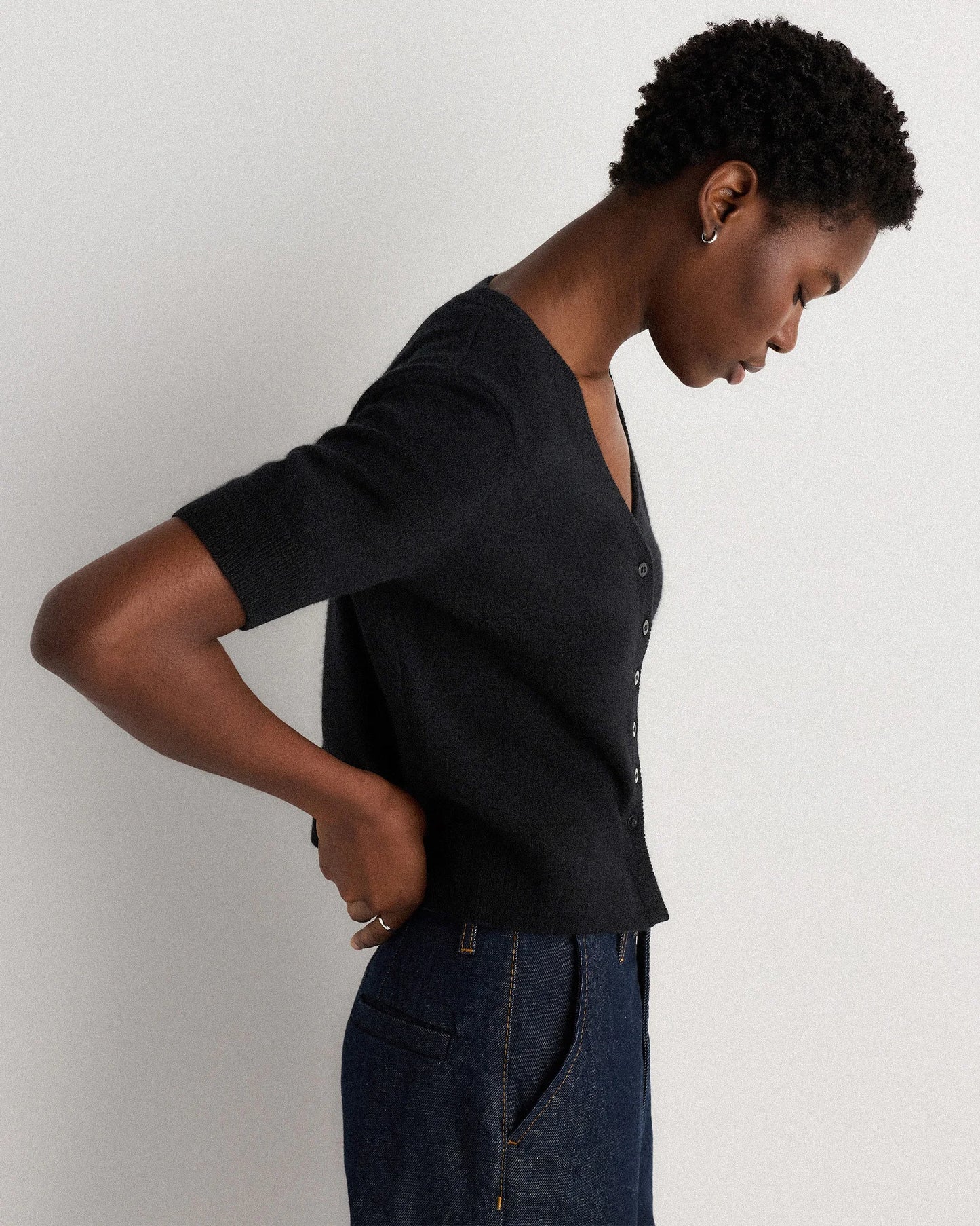 Mongolian Cashmere Short Sleeve Cardigan - XS / Oatmeal