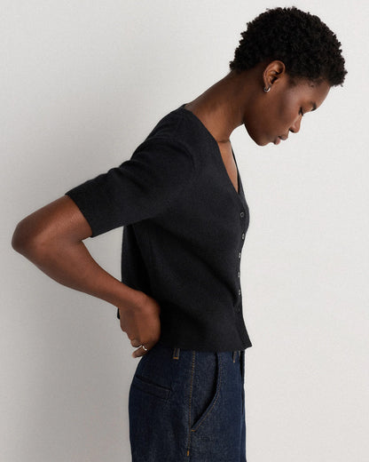 Mongolian Cashmere Short Sleeve Cardigan - XS / Oatmeal