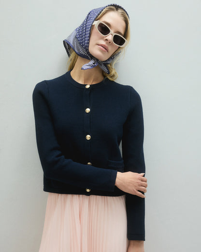 100% Organic Cotton Sweater Jacket - XS / Black/Ivory Colorblock