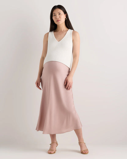 Washable Stretch Silk Maternity Skirt - XS / Vintage Pink