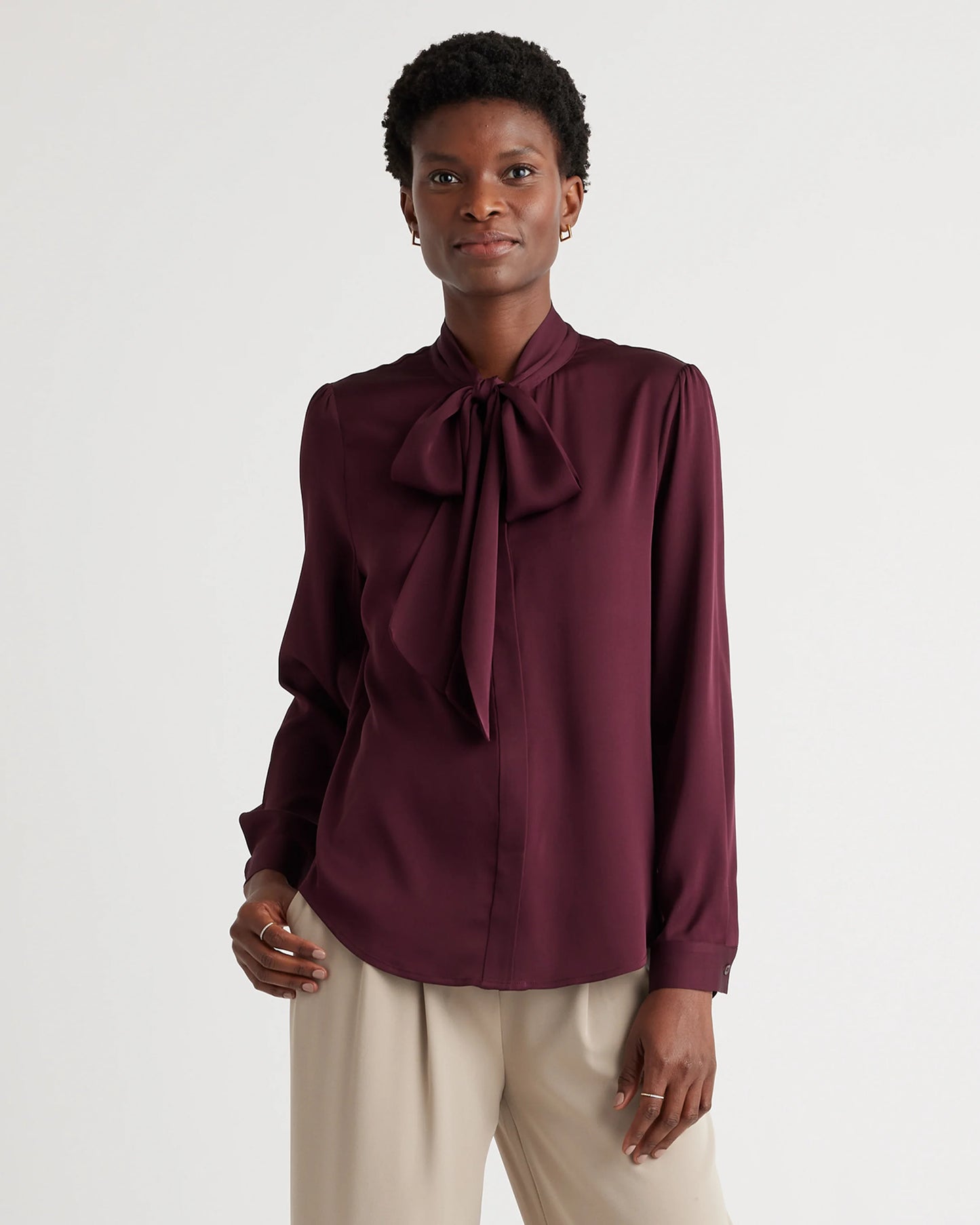 Washable Stretch Silk Tie Neck Blouse - XS / Moonstone Blue
