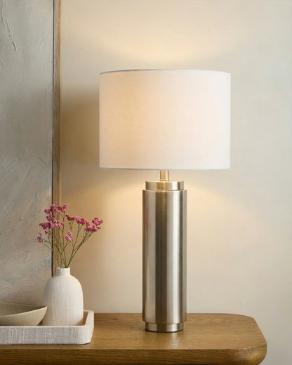 Cylindrical Iron Table Lamp - One Size / Brass