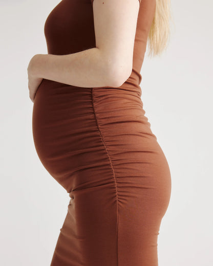 Tencel Jersey Maternity Ruched Dress - XS / Brown