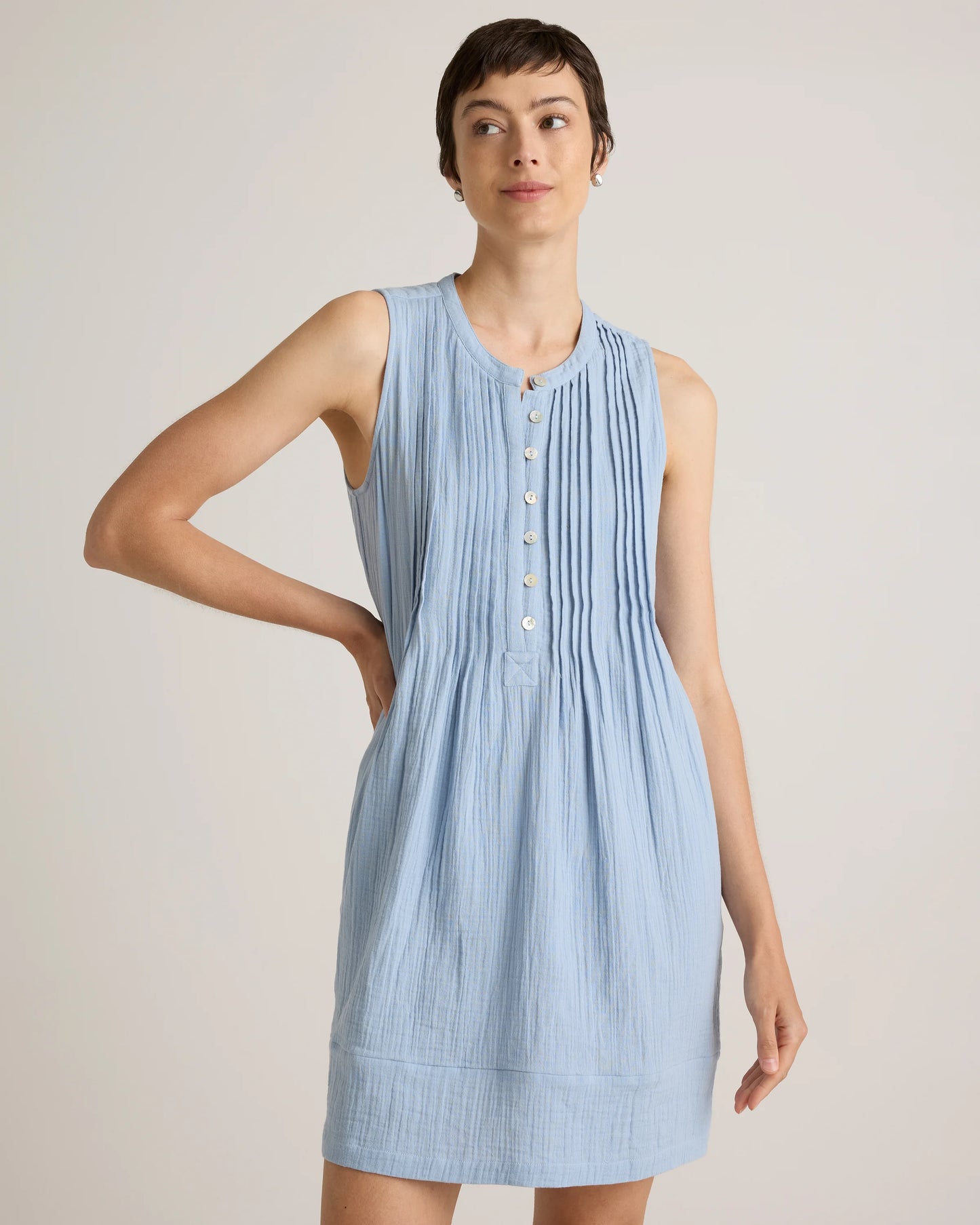 100% Organic Cotton Gauze Sleeveless Swing Dress - XS / Amaranth Pink