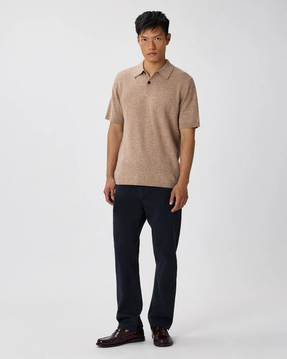 100% Mongolian Cashmere Short Sleeve Polo Sweater - S / Heather Storm Blue