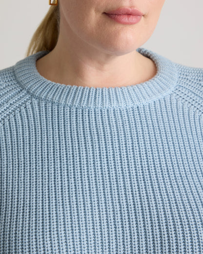 100% Organic Cotton Fisherman Crew Sweater - 1X / Blue Sapphire