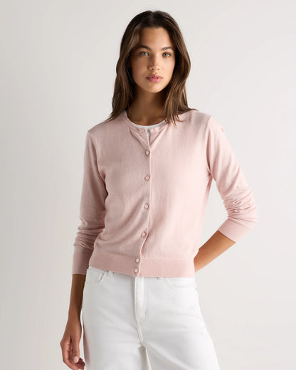 Lightweight Cotton Cashmere Crew Cardigan - XS / Heather Oatmeal