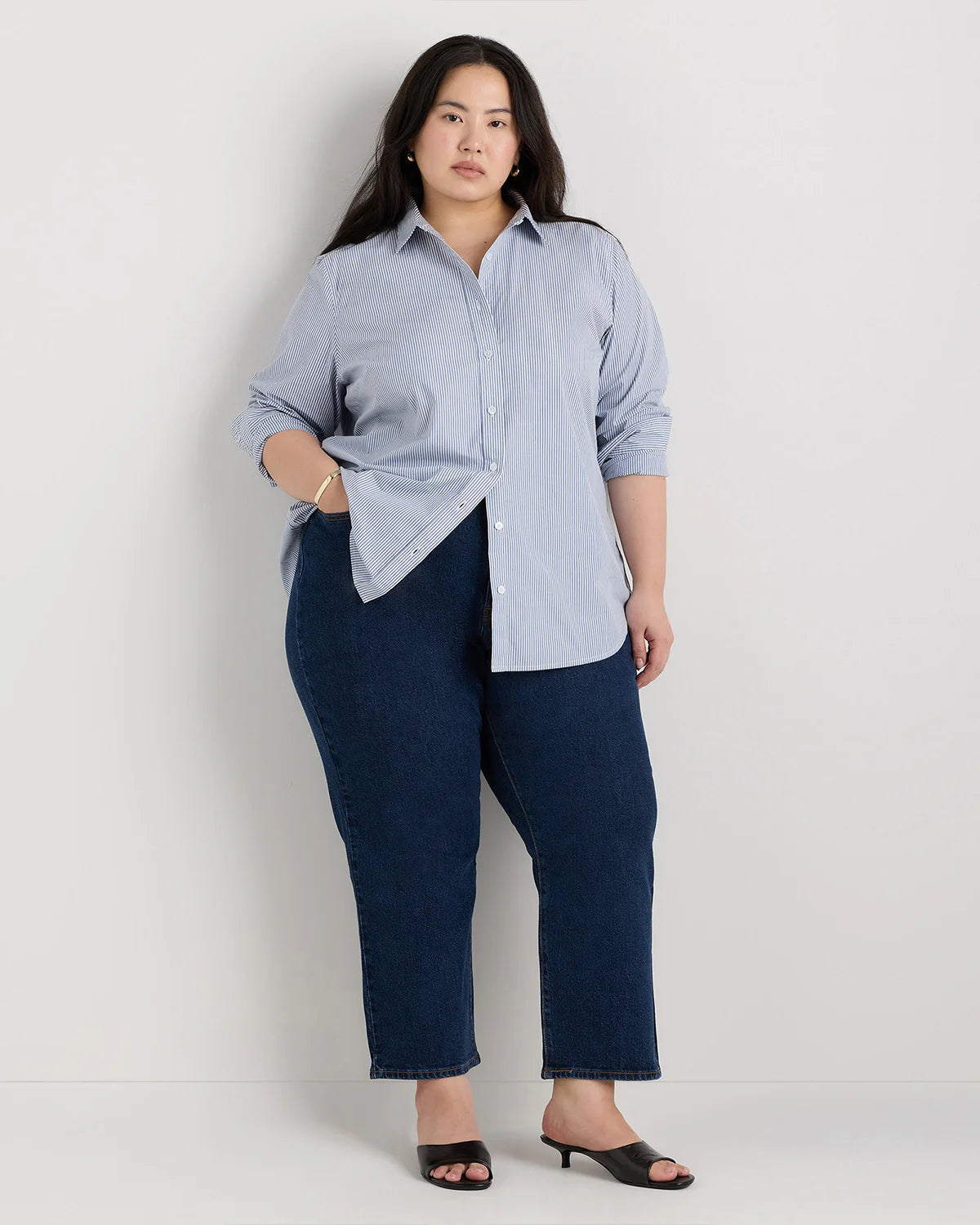 100% Organic Cotton Poplin Long Sleeve Shirt - 1X / Classic White