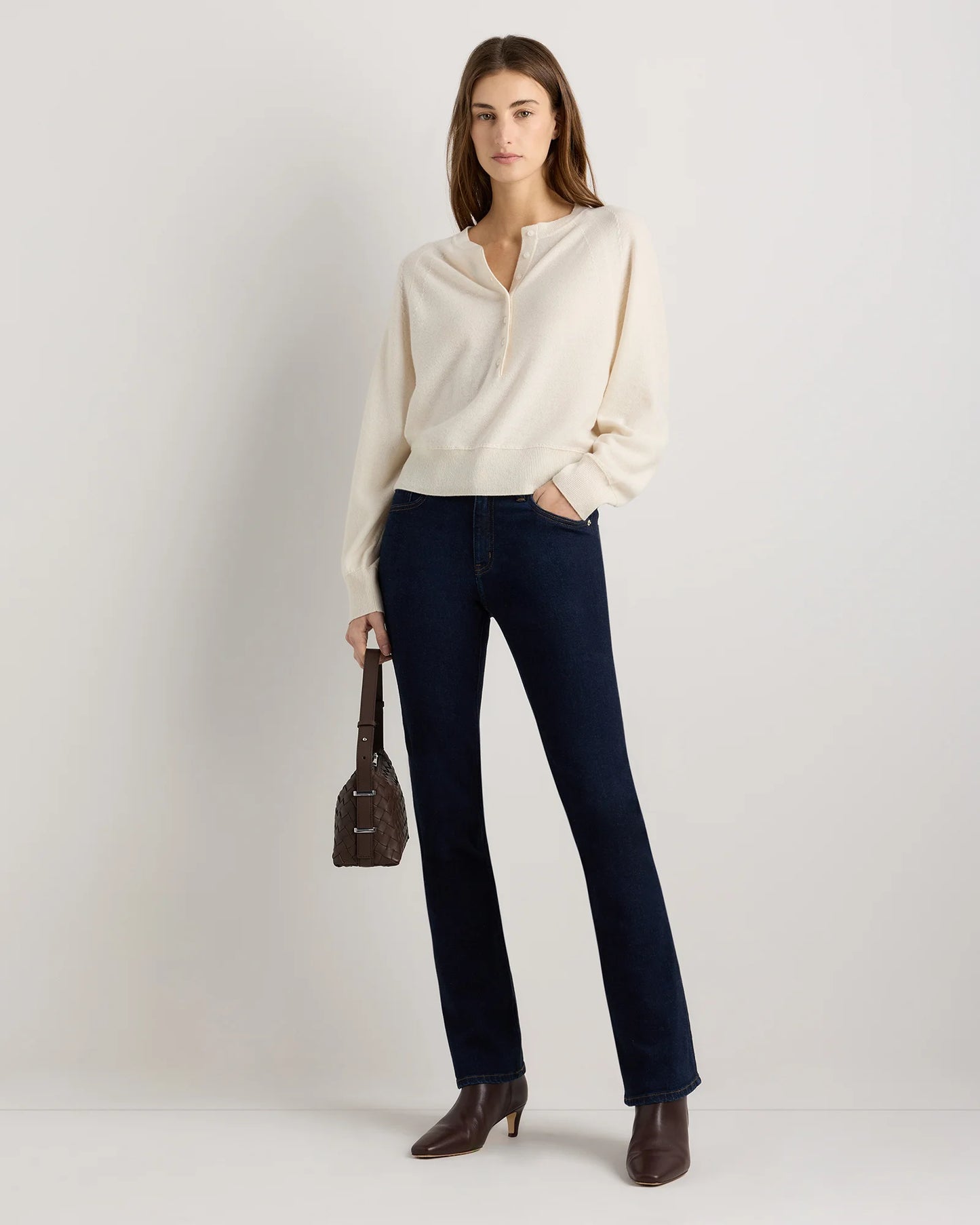 Mongolian Cashmere Dolman Sleeve Henley Sweater - XS / Oatmeal