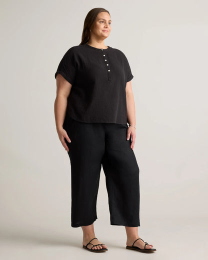 100% Organic Cotton Gauze Roll Sleeve Shirt - 1X / White