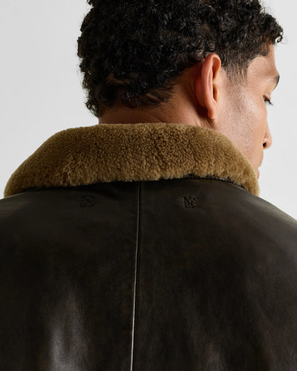 Shearling Collar Leather Flight Jacket - S / True Black