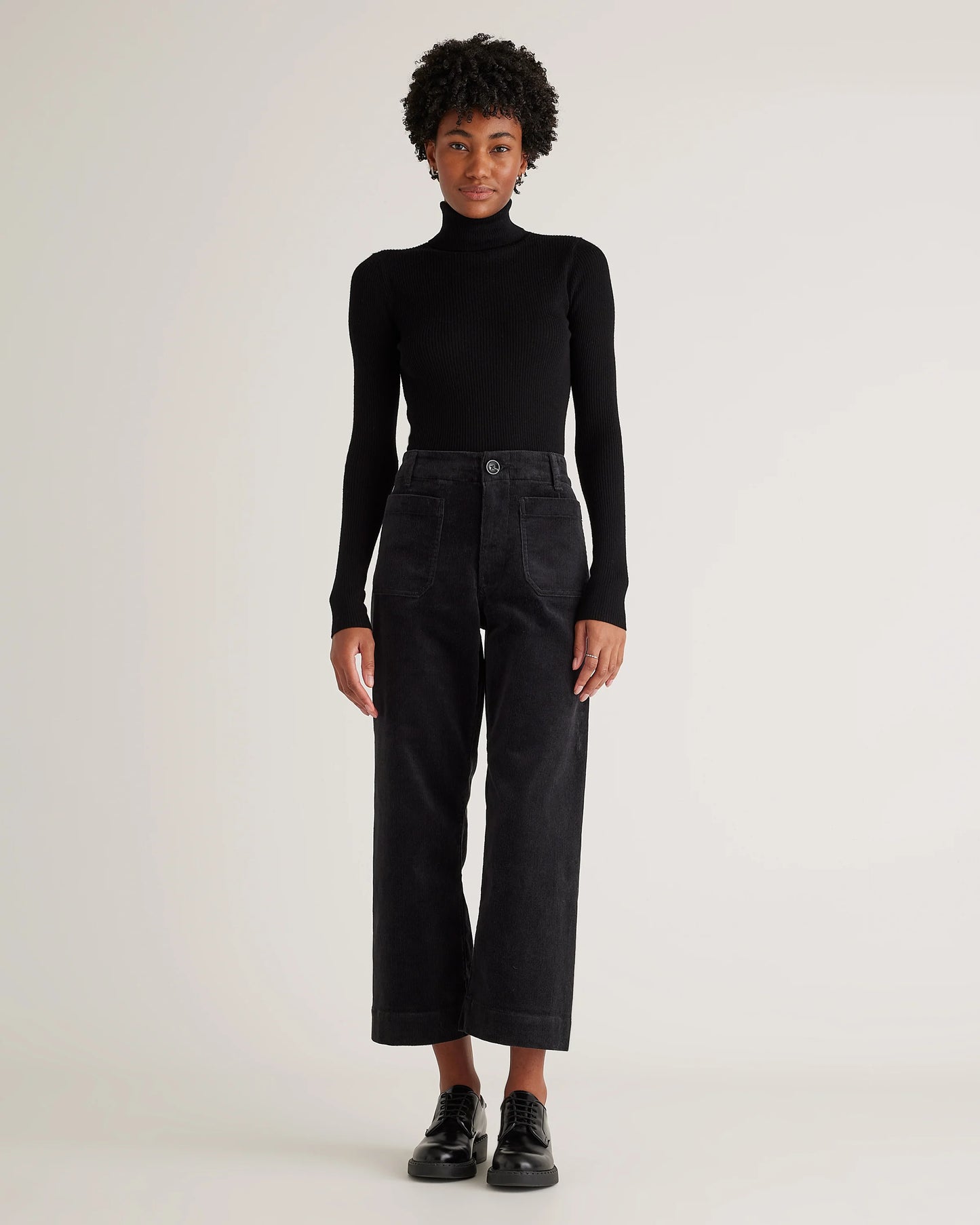 Organic Stretch Corduroy Cropped Wide Leg Pants - 0 / Black