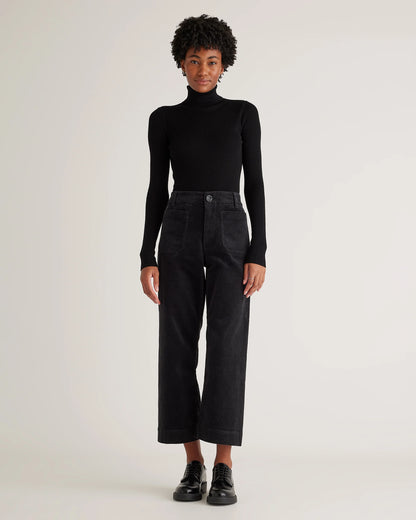 Organic Stretch Corduroy Cropped Wide Leg Pants - 0 / Black