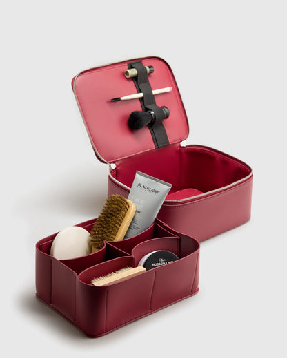 Italian Leather Travel Cosmetic Case - One Size / Garnet Red