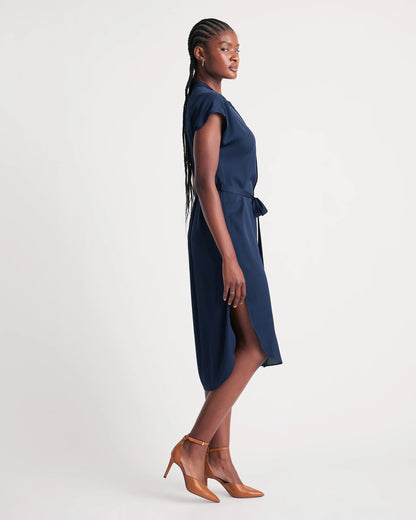 Washable Stretch Silk Midi Shirt Dress - XS / Black