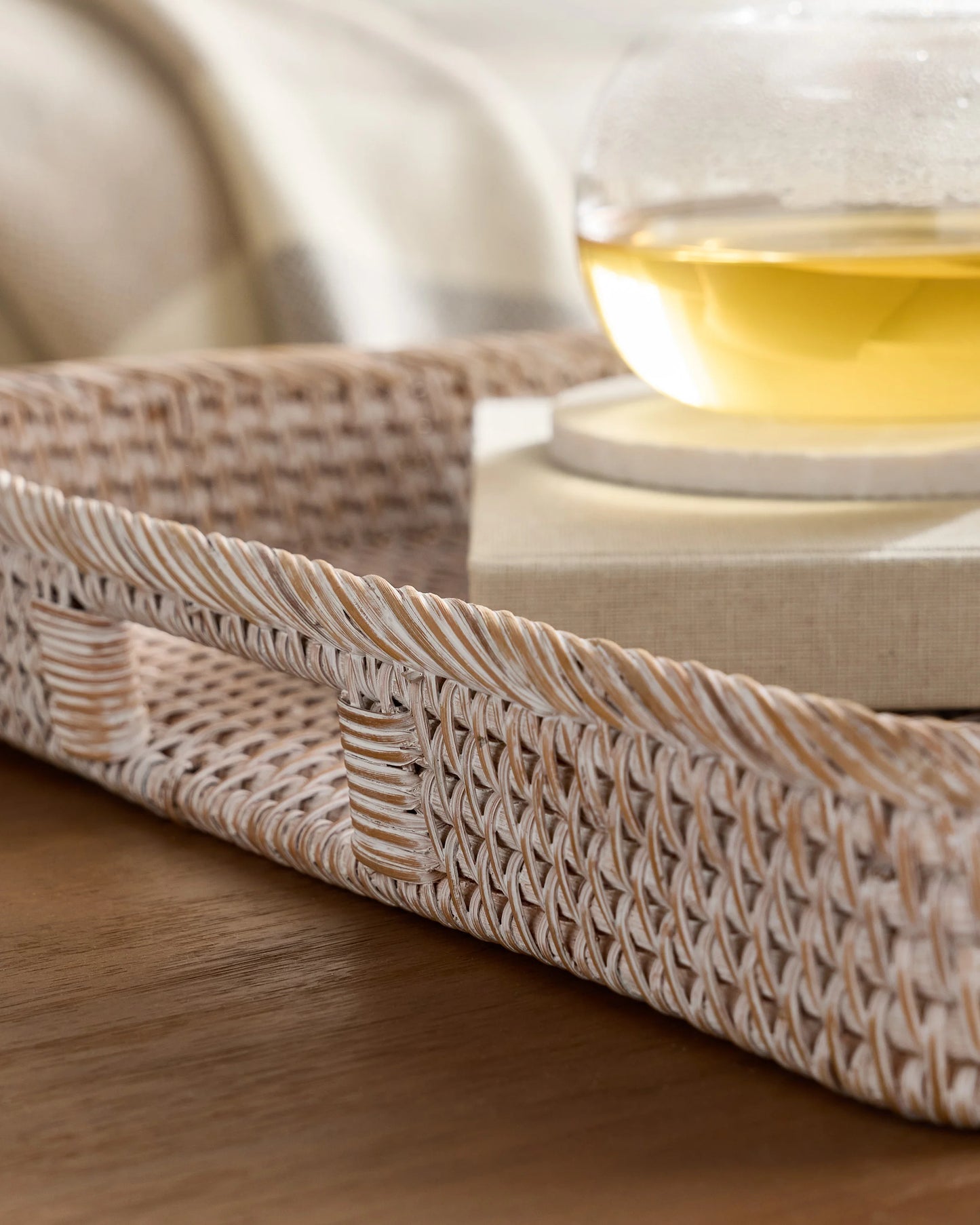 Handwoven Rattan Rectangular Tray - One Size / Natural