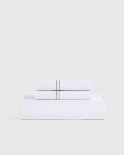 Organic Crisp Percale Embellished Fitted Sheet Set - Twin / White/Navy