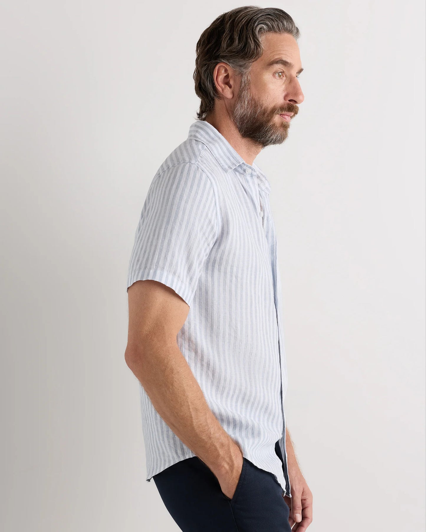 100% European Linen Relaxed Short Sleeve Shirt - XS / Taupe Brown Chambray