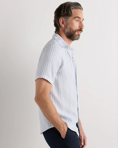 100% European Linen Relaxed Short Sleeve Shirt - XS / Taupe Brown Chambray