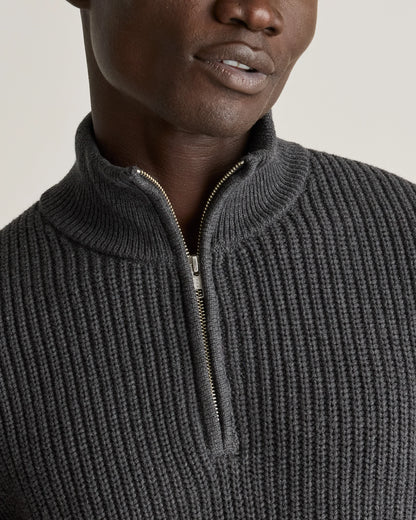 100% Organic Cotton Fisherman Quarter-Zip Sweater - S / Big Sur Green