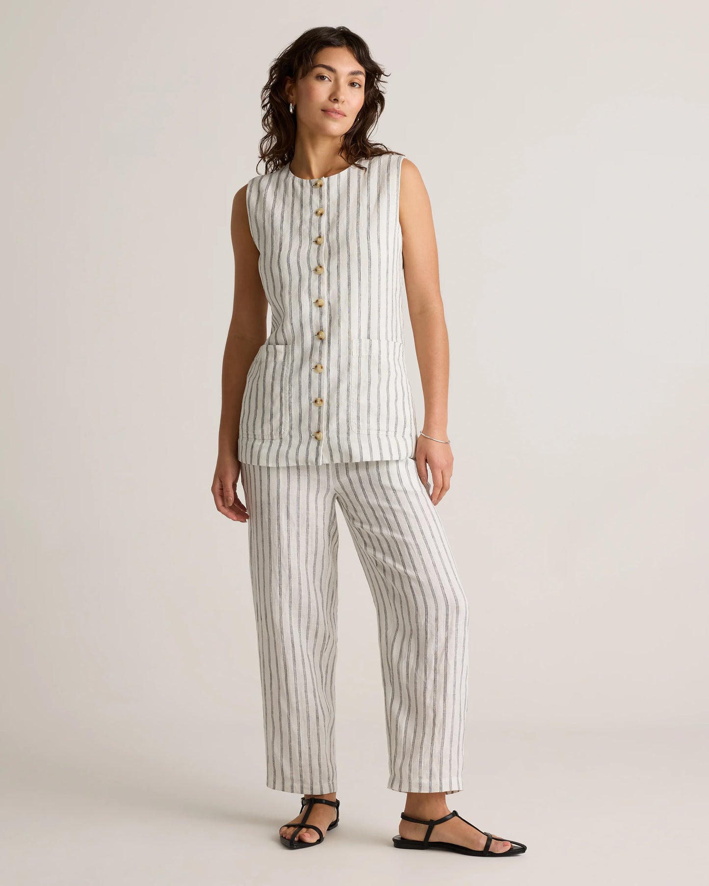 100% European Linen Longline Vest - XS / Taupe Brown Chambray
