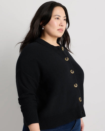 100% Organic Cotton Cropped Cardigan - 1X / Speckled Beige