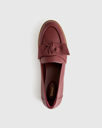 Italian Leather Bow Penny Loafer - 5 / Bone