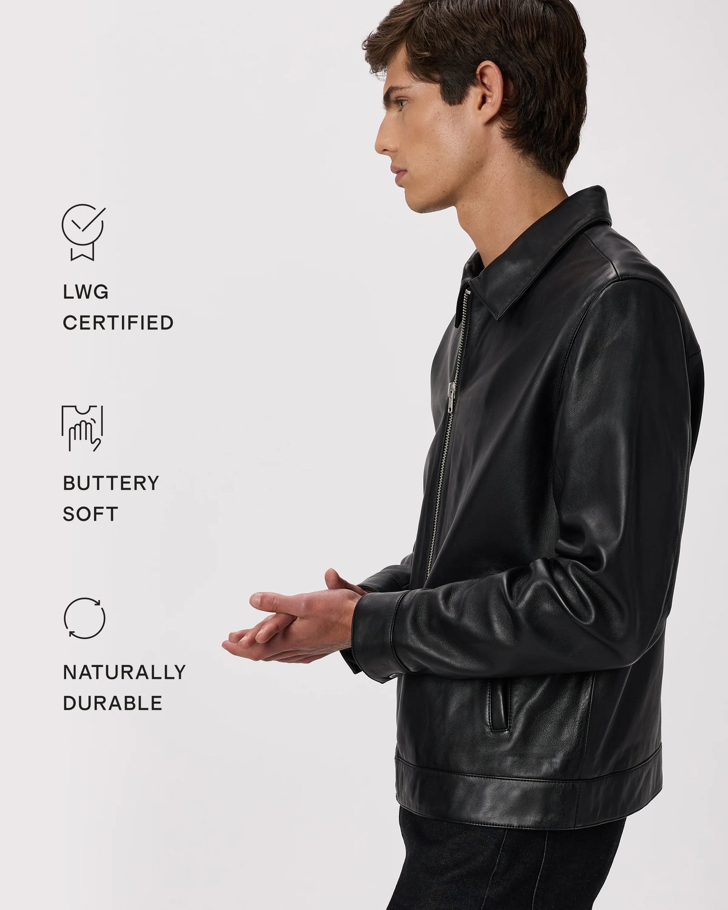 100% Leather Harrington Jacket - S / Dark Cognac Brown