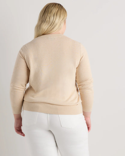 Lightweight Cotton Cashmere Crew Sweater - 1X / Black