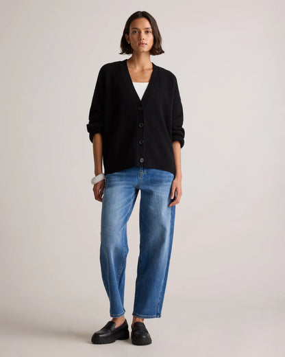 Mongolian Cashmere Fisherman Boxy Cropped Cardigan Sweater - XS / Faded Denim