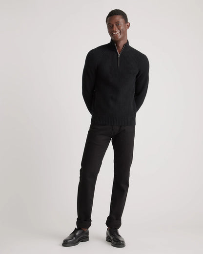 Mongolian Cashmere Fisherman Quarter Zip Sweater - S / Navy Marl