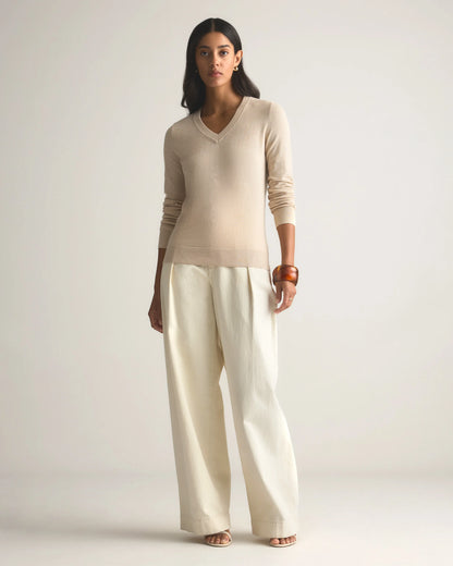 Lightweight Cotton Cashmere V-Neck Sweater - XS / Sugar Stone
