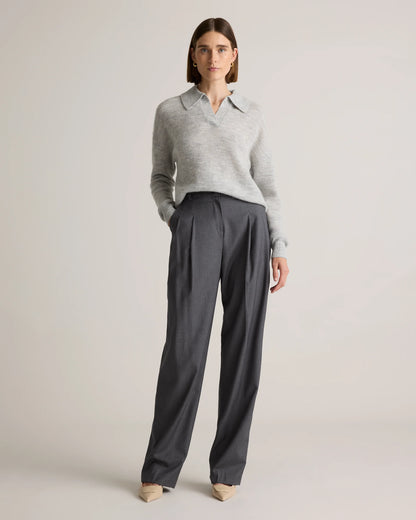 Baby Alpaca-Wool Waffle Stitch Polo Sweater - XS / Ivory