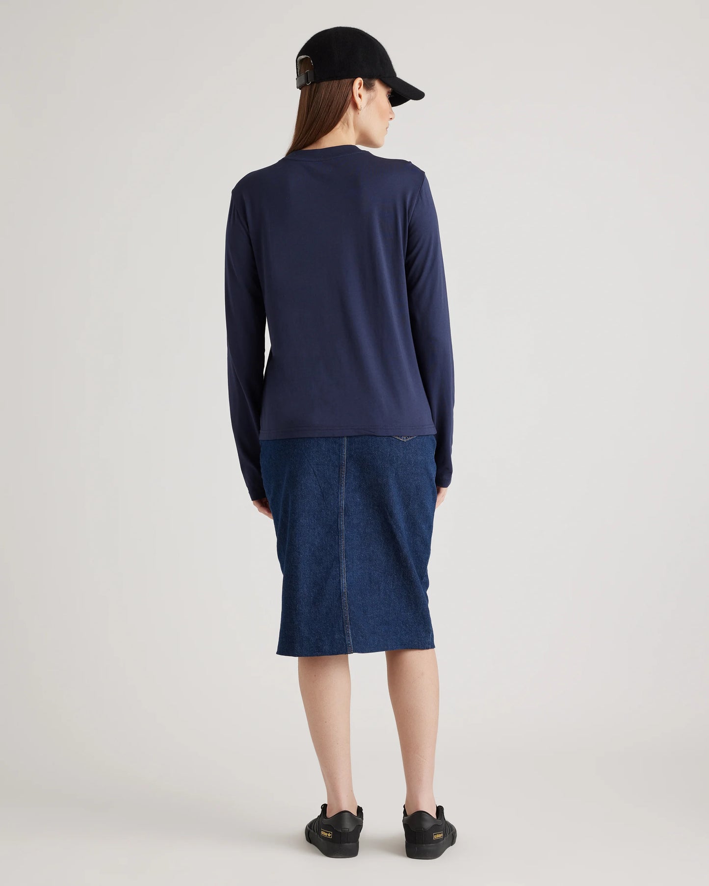 Cotton Modal Relaxed Long Sleeve Tee - XS / Black