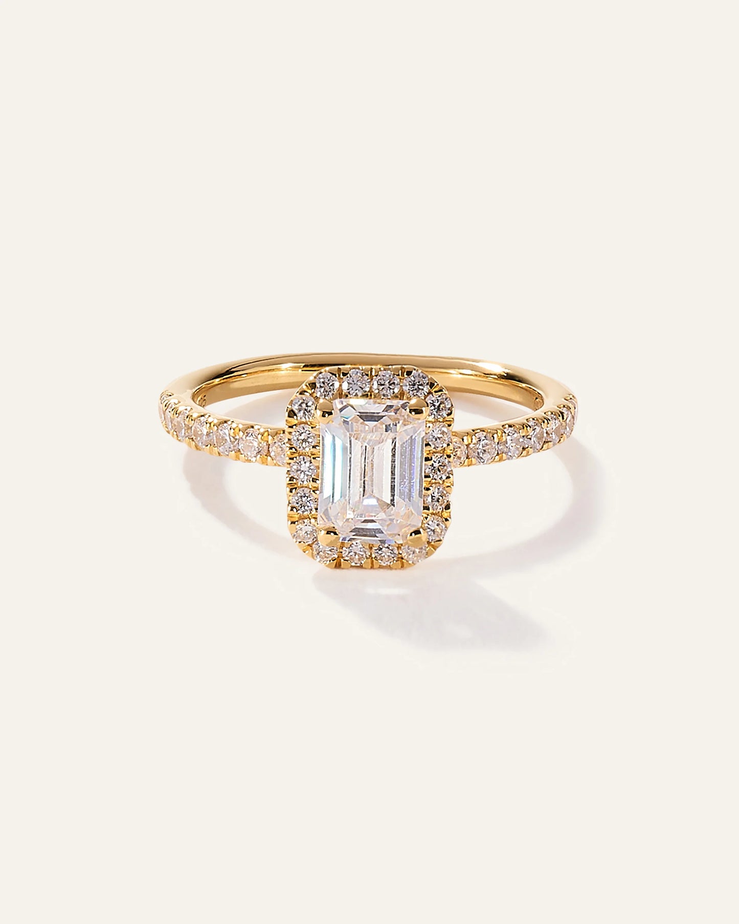 Lab Grown Diamond Emerald Halo Pave Engagement Ring - 1ct - 4 / Yellow Gold