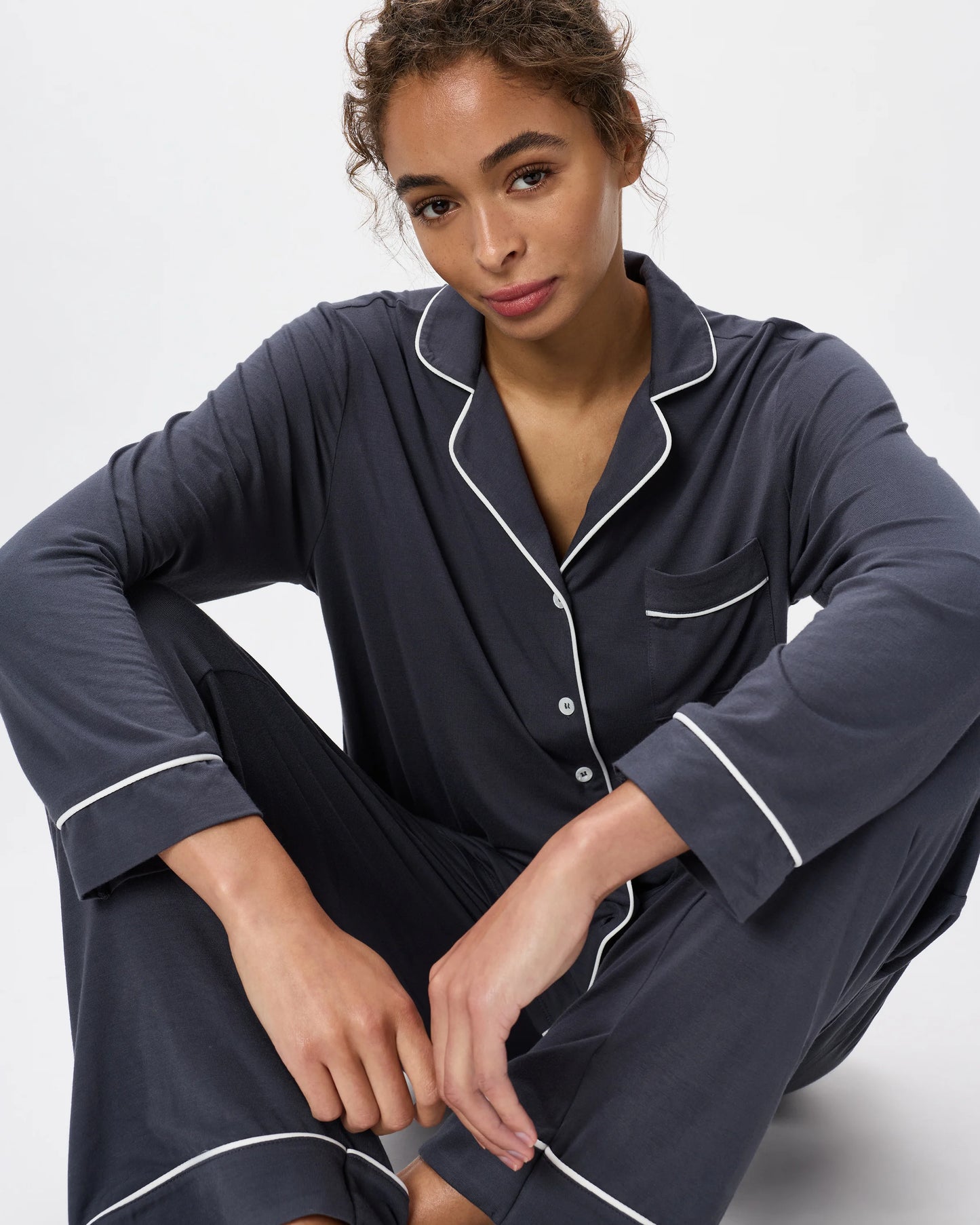 Bamboo Jersey Long Sleeve Pajama Set - XS / True Black