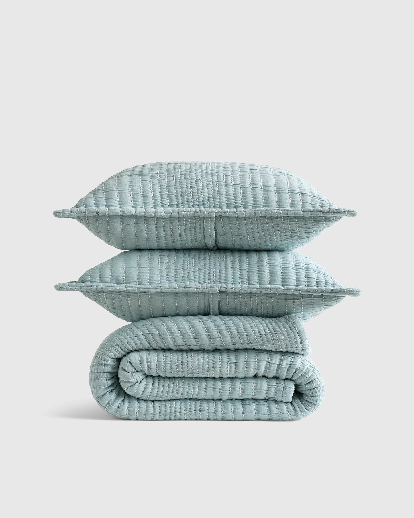 Organic Cotton Channel Stitch Coverlet Set - Twin / Coral Pink